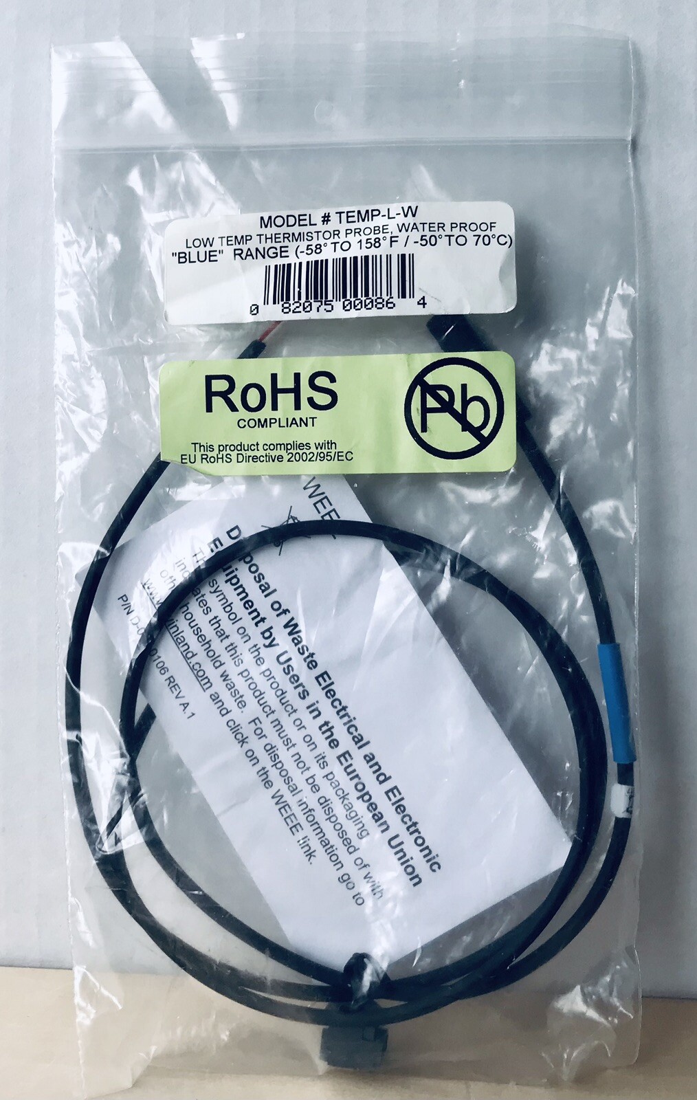 WINLAND ELECTRONICS TEMP-L-W Temperature Probe,Thermistor,Air/Liquid 33UL33