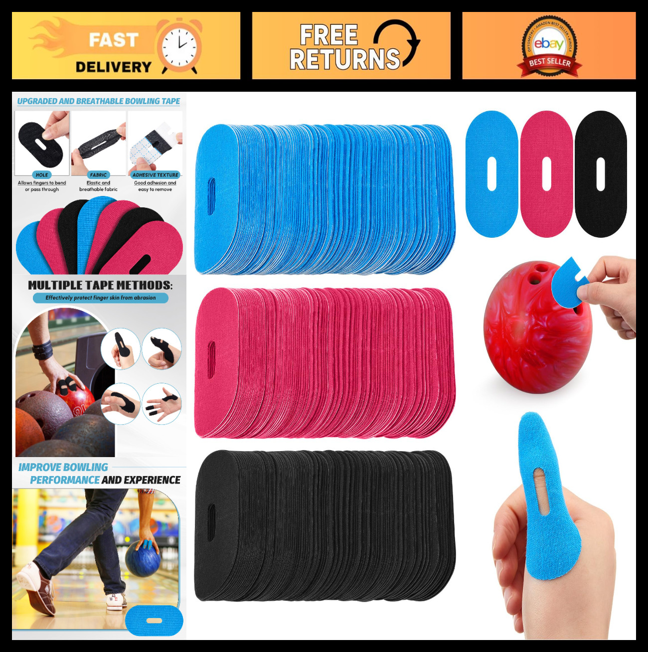 300 Pcs Bowling Thumb Tape - Pre-Cut, Sweat-Absorbing, Breathable Sports Tape