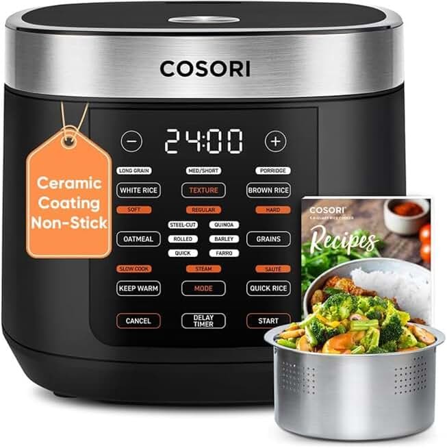 Cosori Rice Cooker 10 Cup, Ceramic Coating Inner Pot, Fuzzy Logic, 18-in-1