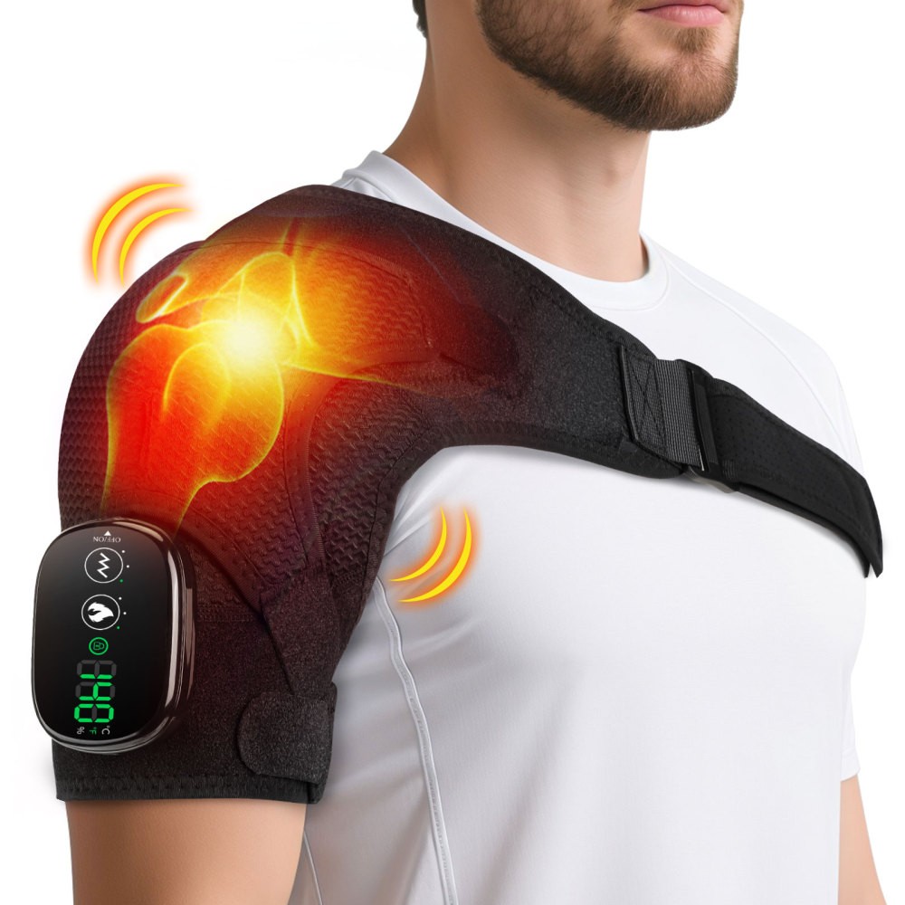 Cordless Heated Shoulder Massager Wrap Support Brace - 3 Heat & Vibration Modes