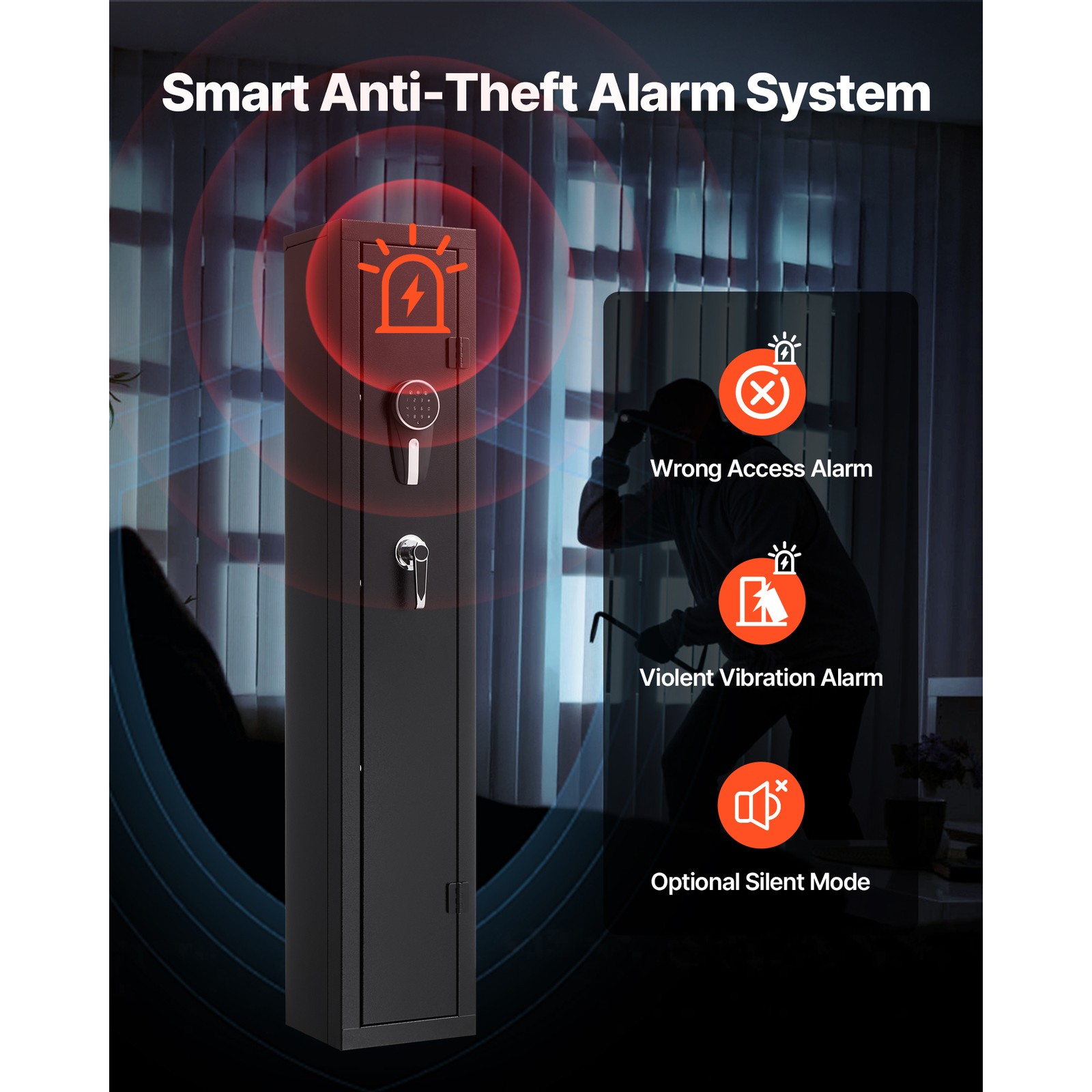 Uimoso Gun Safe with Digital Keypad & Key Adjustable Racks LED Lighting Black