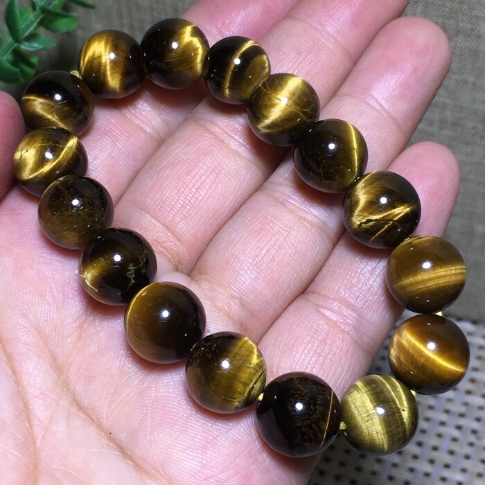 Natural Tiger's Eye Beads Dainty Bracelet 12mm Gemstone Healing Crystal Bracelet
