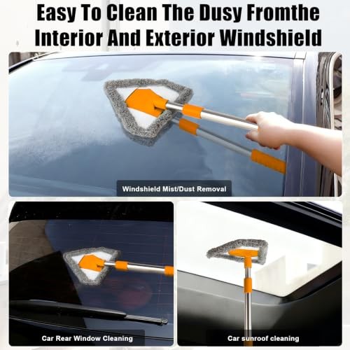 Windshield Cleaner Tool - Car Window Squeegee with 4 Reusable Microfiber Pads