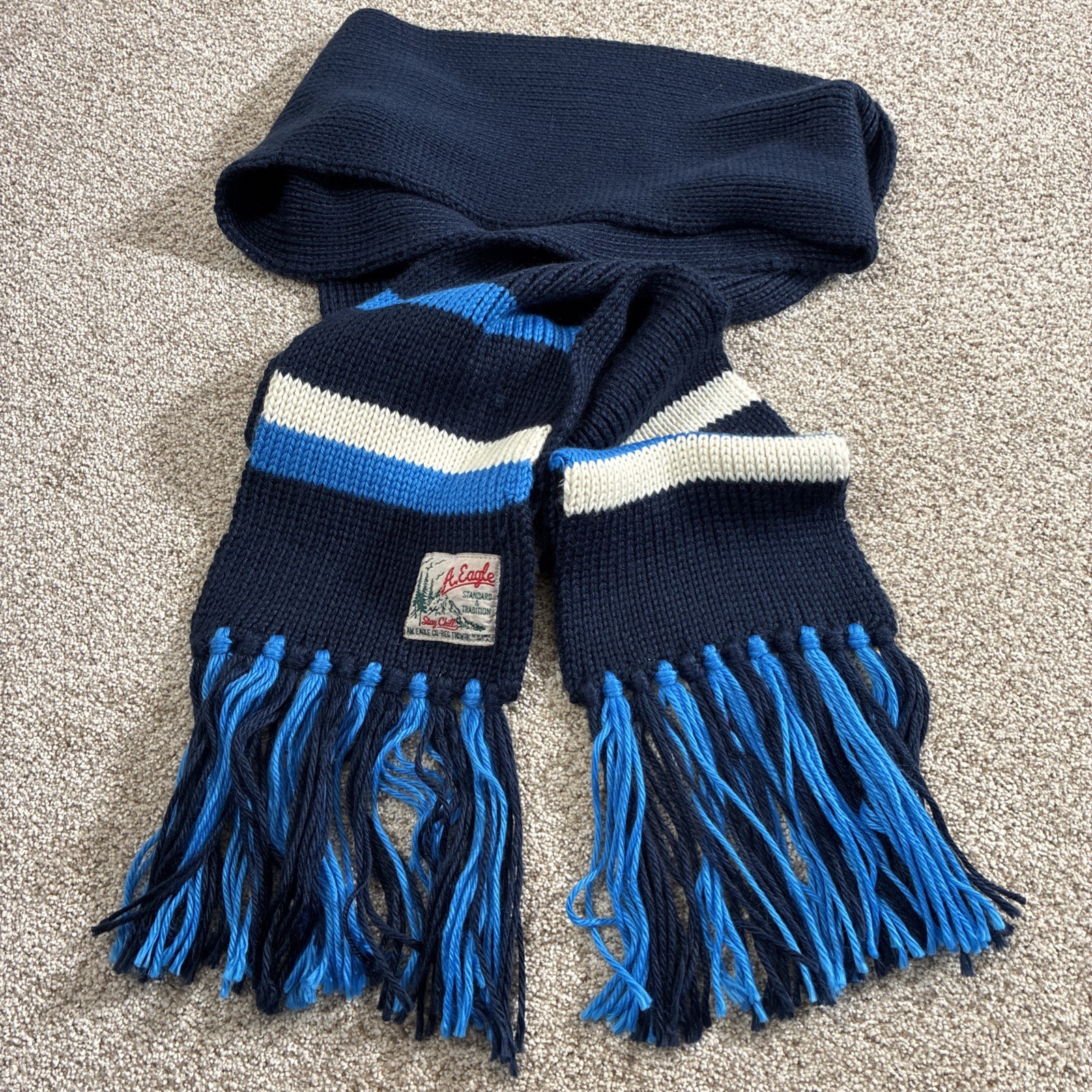 American Eagle Stay Chilly 91” Long Blue Striped Thick Soft Knit Winter Scarf