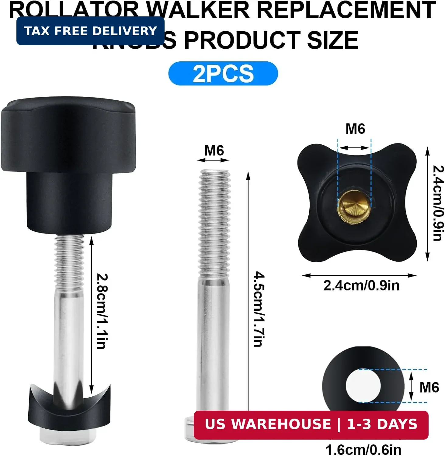 Rollator Walker Replacement Knob 2 PCS Replacement Arm Adjustment Knobs for Roll