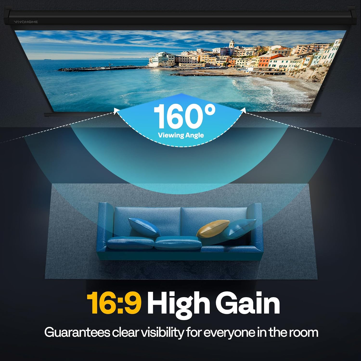 Projector Screen Pull Down, 16:9 100 Inch Retractable Projection Screen, HD 4K M