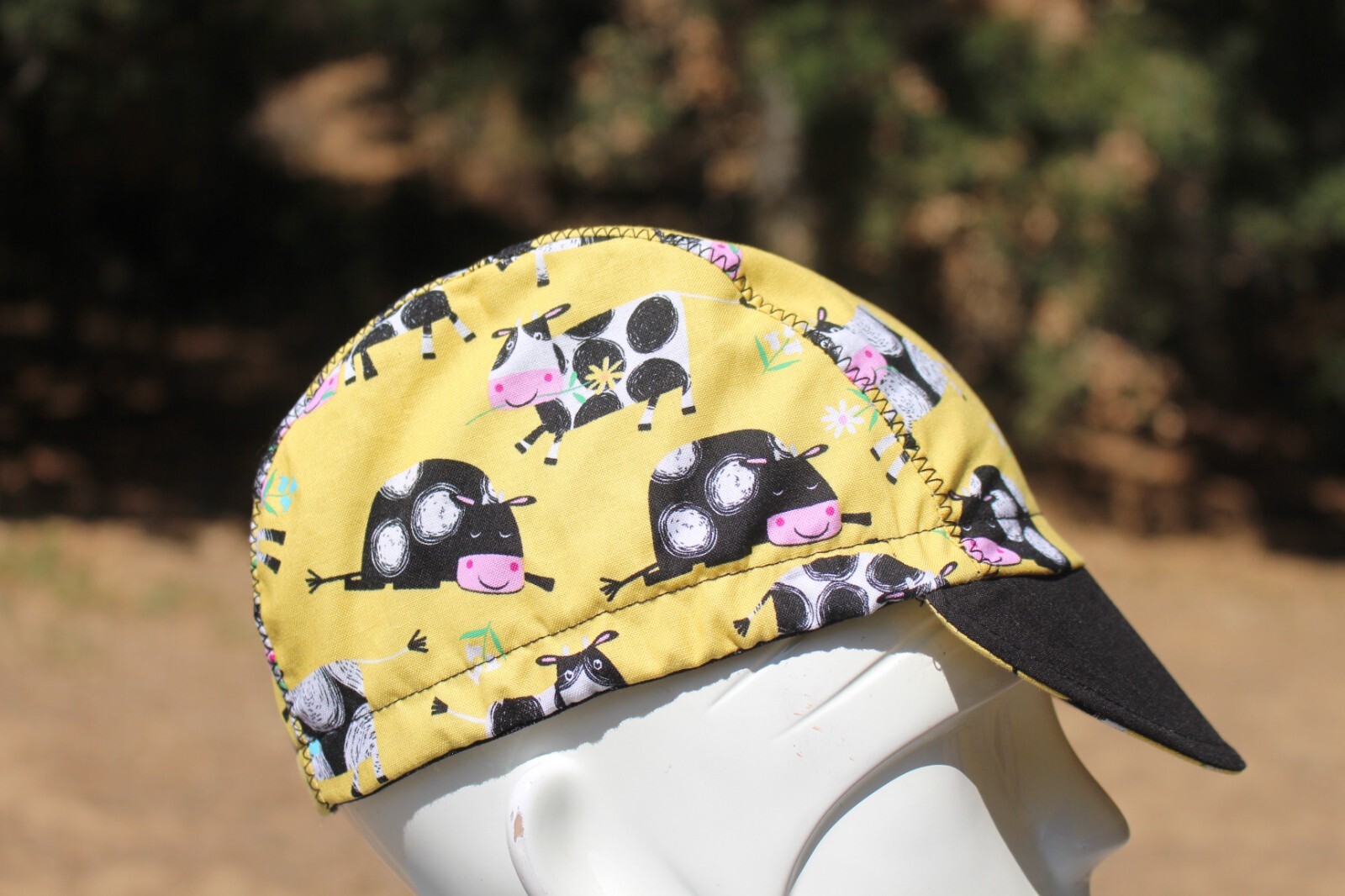 CYCLING CAP A BEAUTIFUL LITTLE COW  100% COTTON HANDMADE IN USA S/M/L