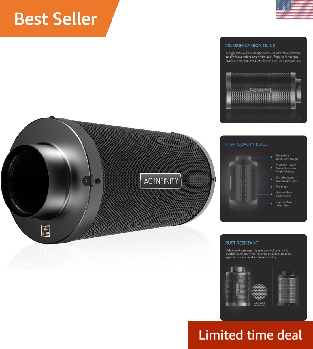 Air Carbon Filter 6 " with  Australian Virgin Charcoal. | For Inline Duct Fan...