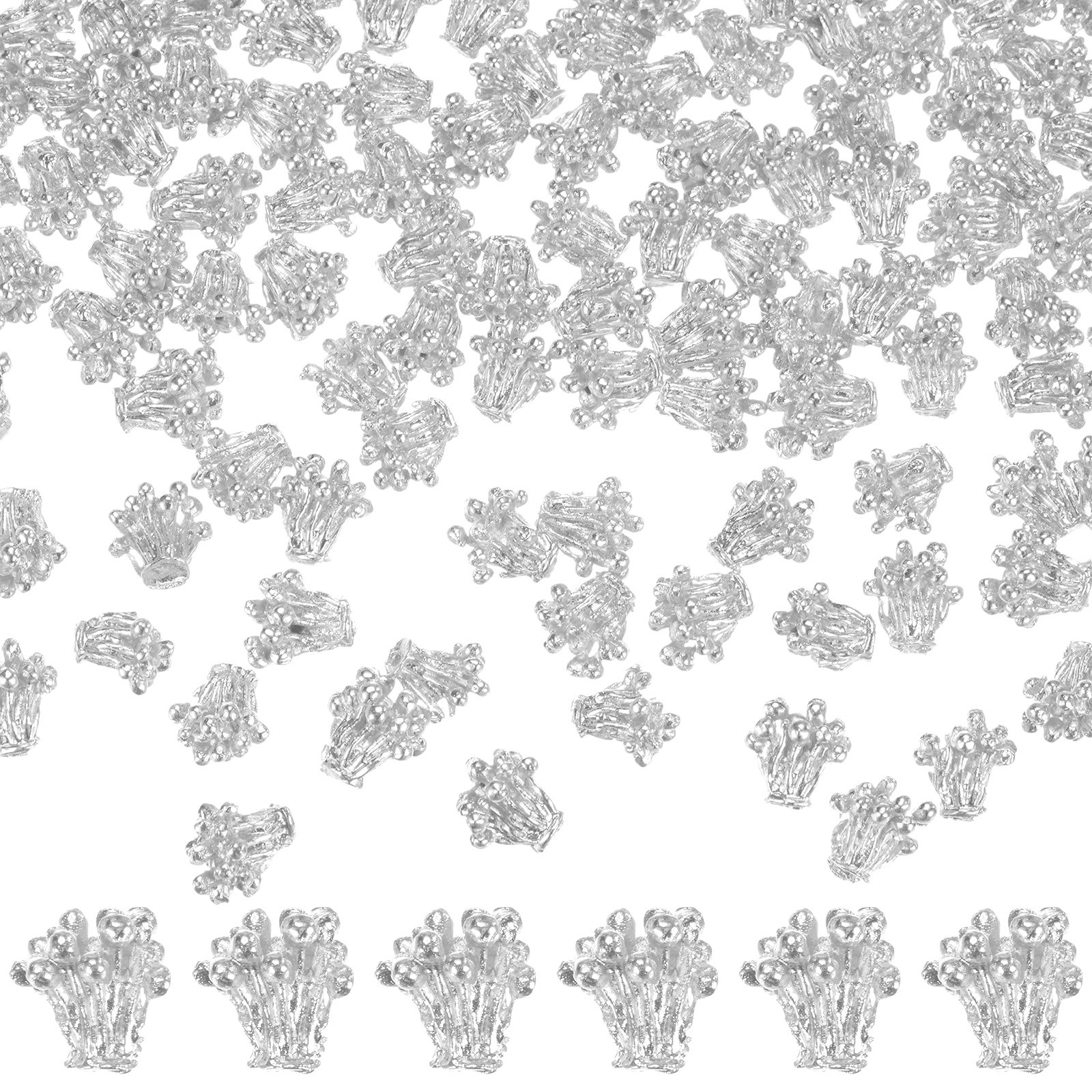 50-Pack 6.5mm x 6.8mm ( W x H ) Flower Stamen Alloy for Crafts [Silver]
