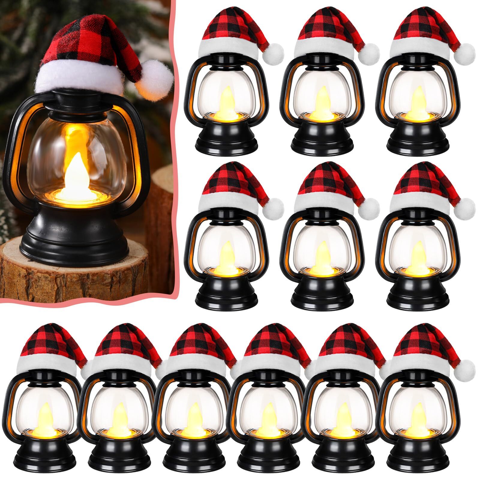 12PCS Mini Christmas Hats Hairball Lantern Decoration Table Party Centerpieces