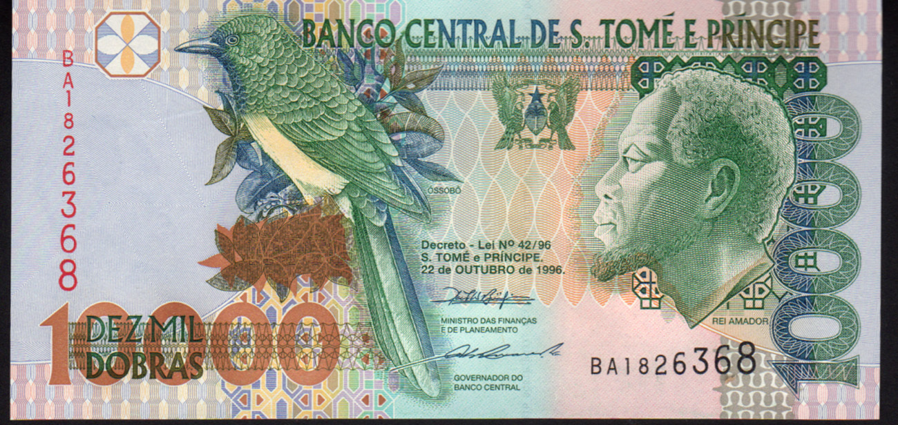 St. Thomas & Prince 10,000 Dobras 1996 Pick 66b Mint Unc