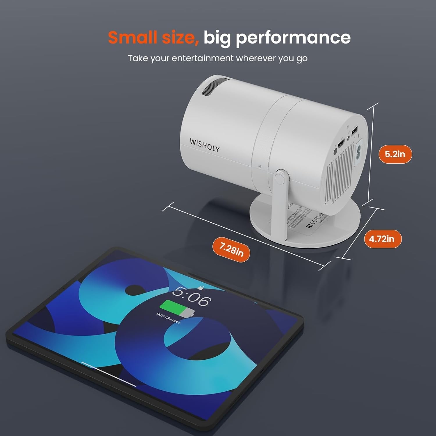 High Brightness 7800 Lumens Mini Projector with Wireless Capability and Rotation