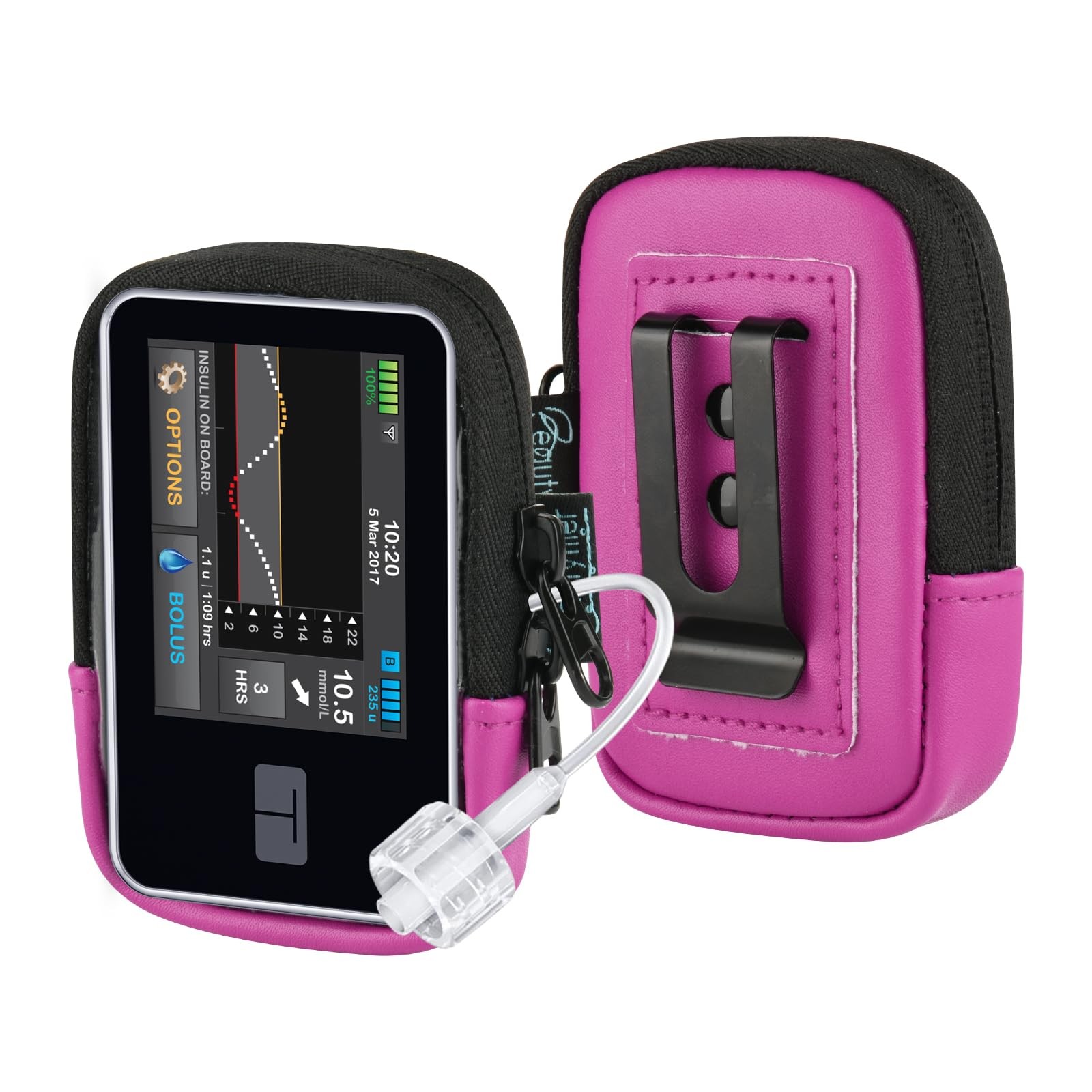 Beautyflier Insulin Pump Case for Tandem T:Slim X2, 3.75x2.25x1IN, Hot Pink