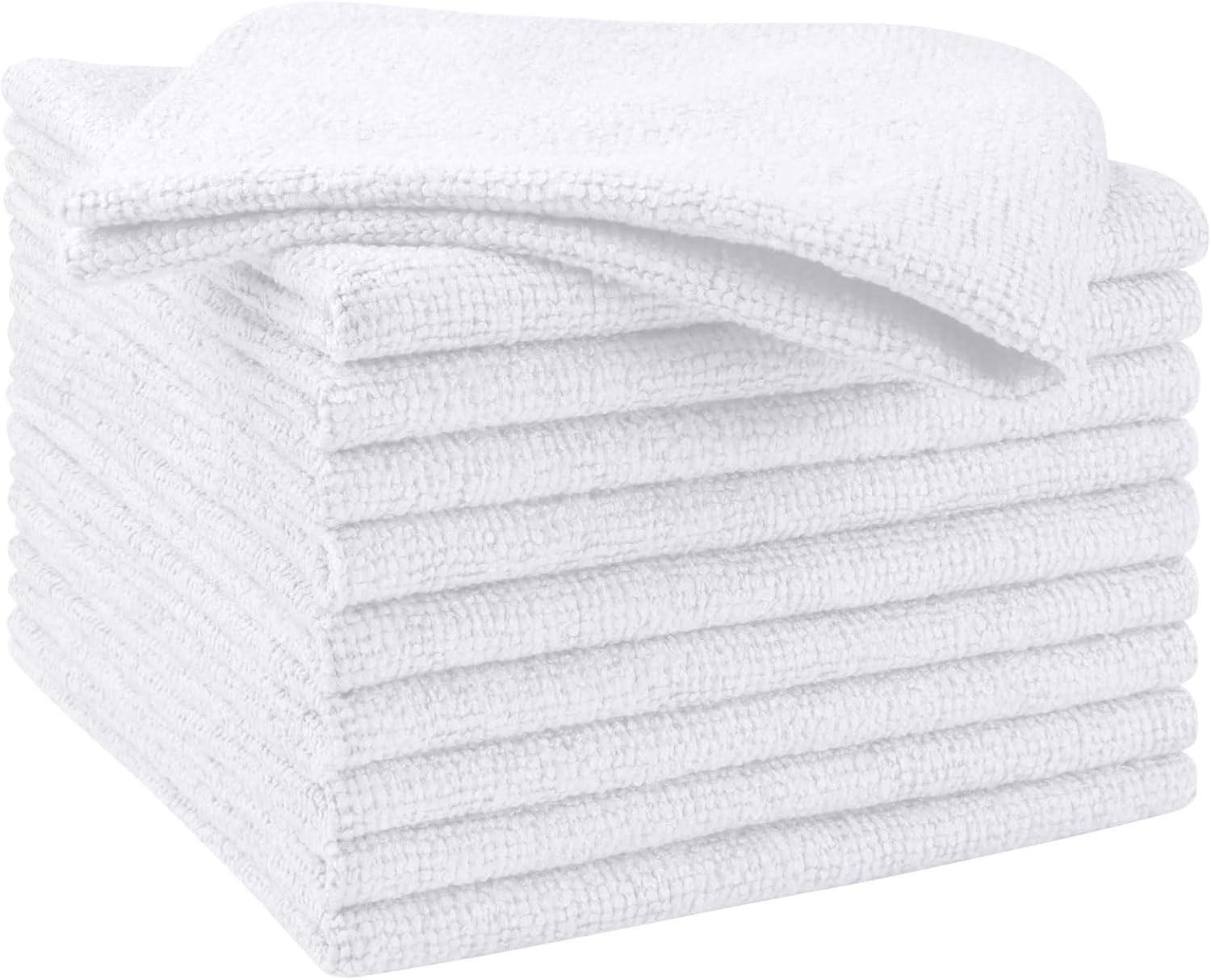 Lint-Free Microfiber Cloths 10 Pack Quick Dry White for Kitchen & Car Surfaces