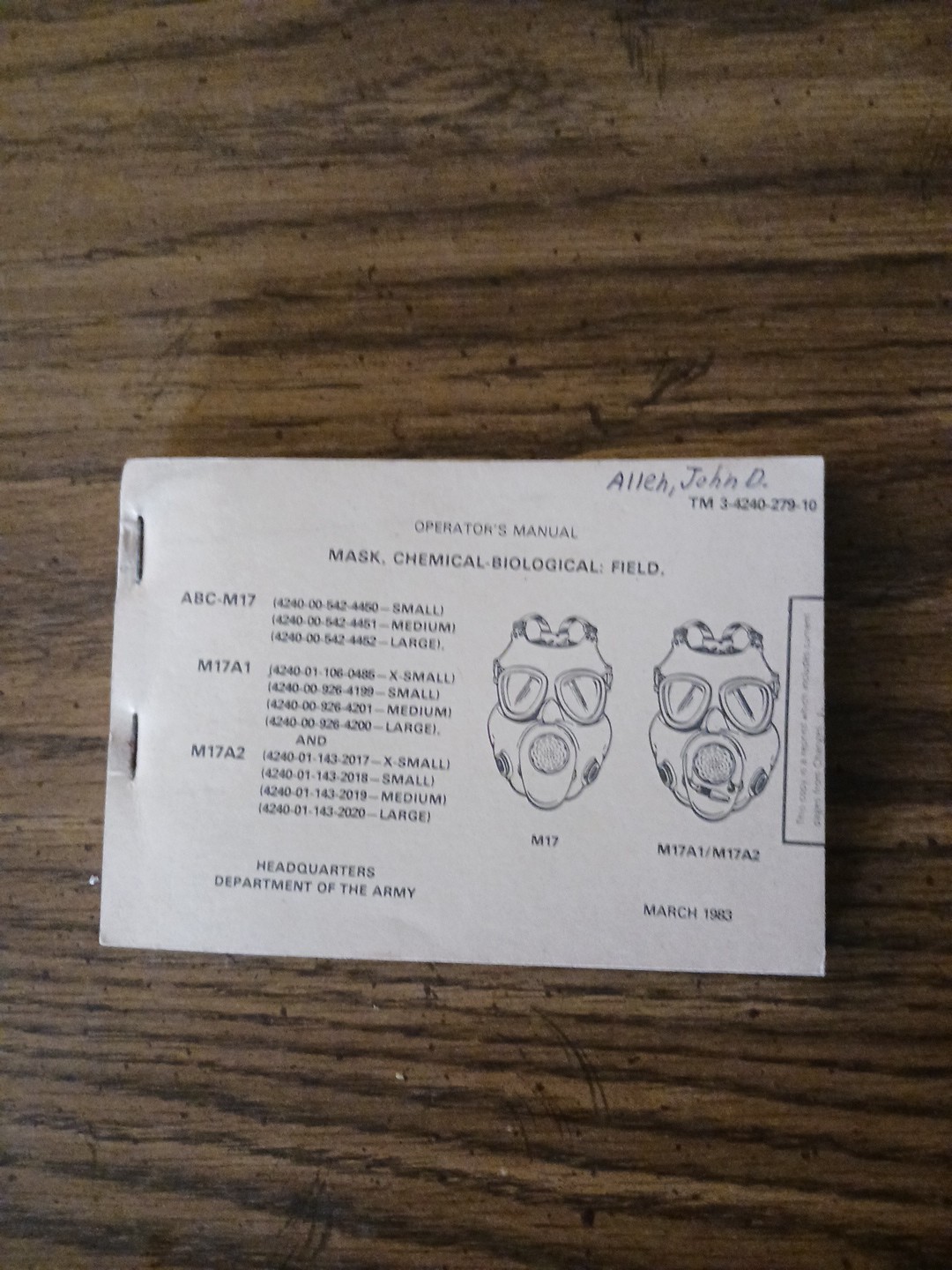 Mask Chemical Biological Field Operators Manual (1983)