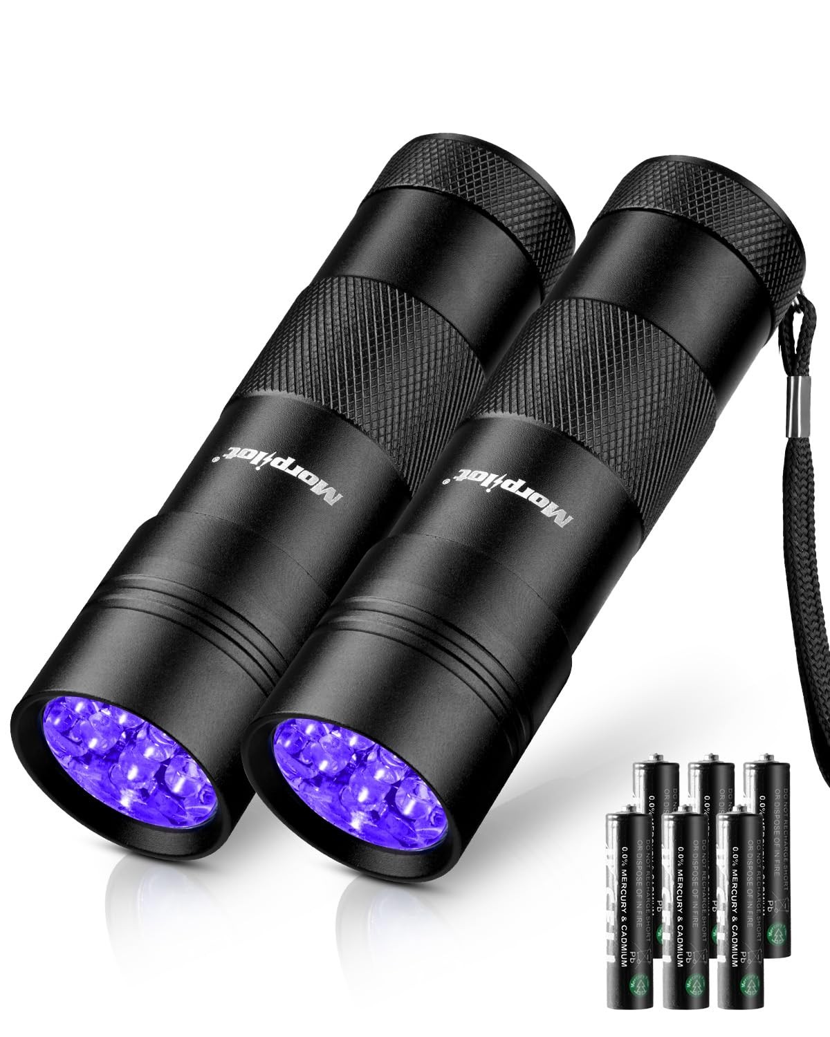 UV Blacklight Flashlights  12 LED 395nm Ultraviolet UV Flashlight, 2 PCS Blac...