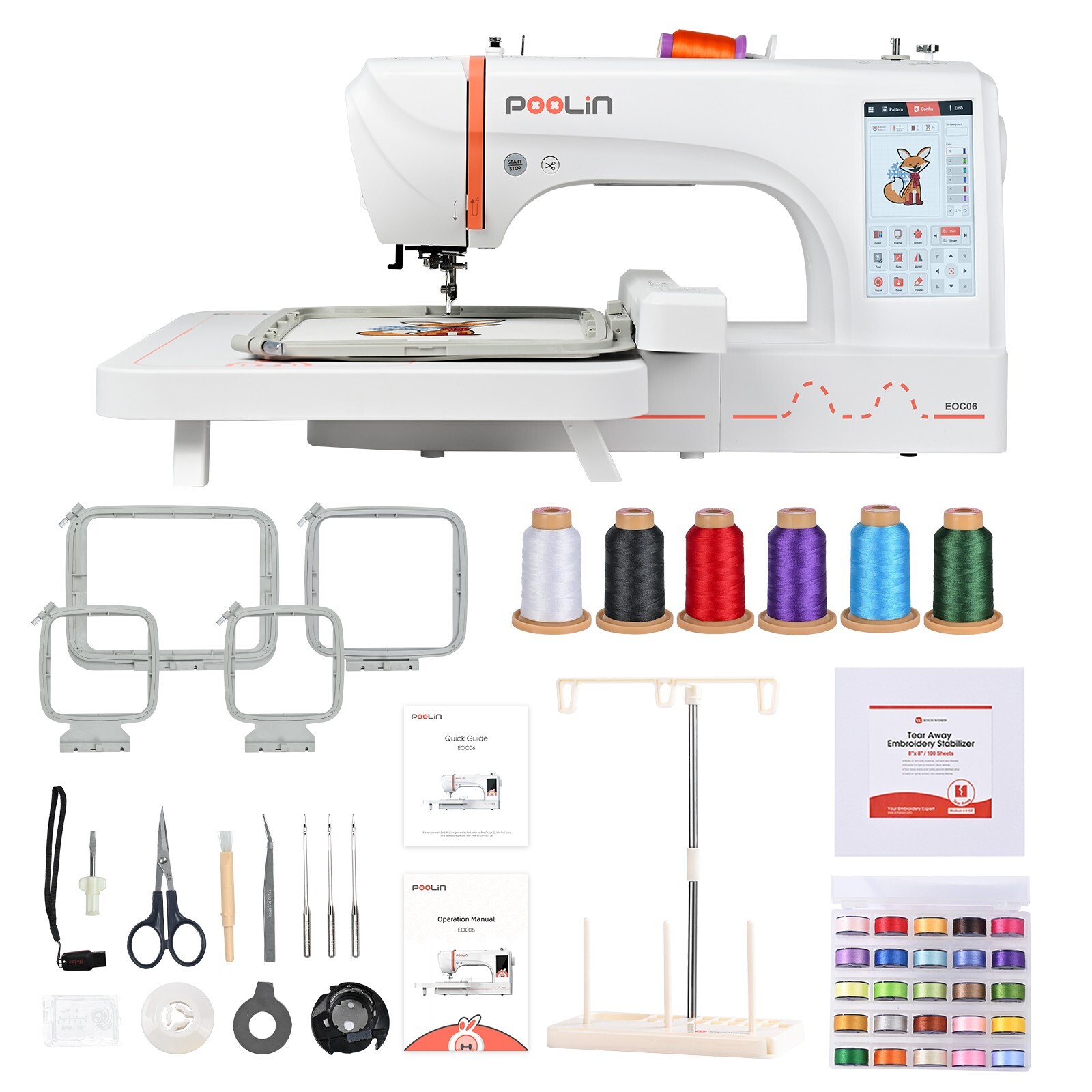 POOLIN EOC06 Computerized Embroidery Machine 7.9*11 Large area LCD Touch Screen