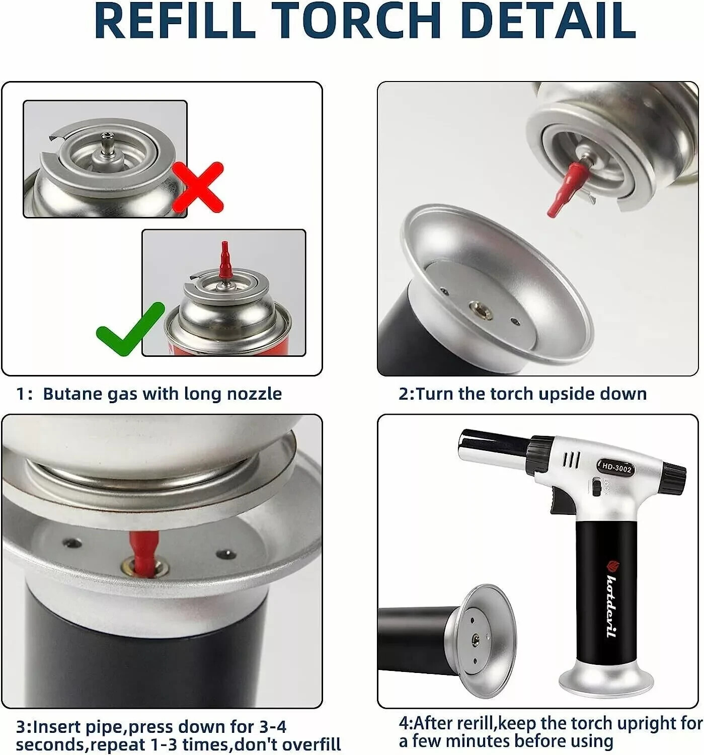 Hotdevil Butane Adjustable Flame Torch 9g Refillable Tank Cooking Lighter Blow