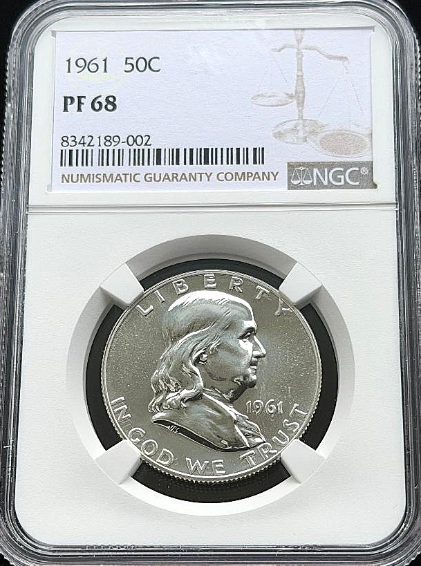 1961 FRANKLIN HALF DOLLAR, NGC PF-68, #002