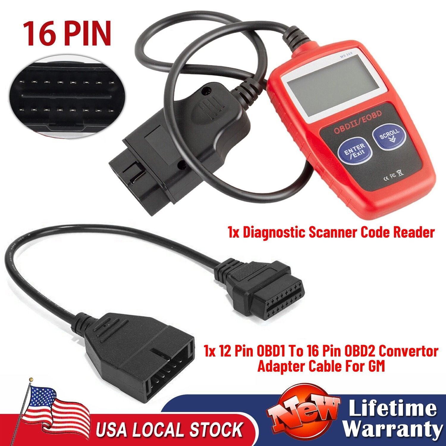 Diagnostic Scanner Code Reader 12 Pin OBD1 To 16 Pin OBD2 Convertor Cable For GM