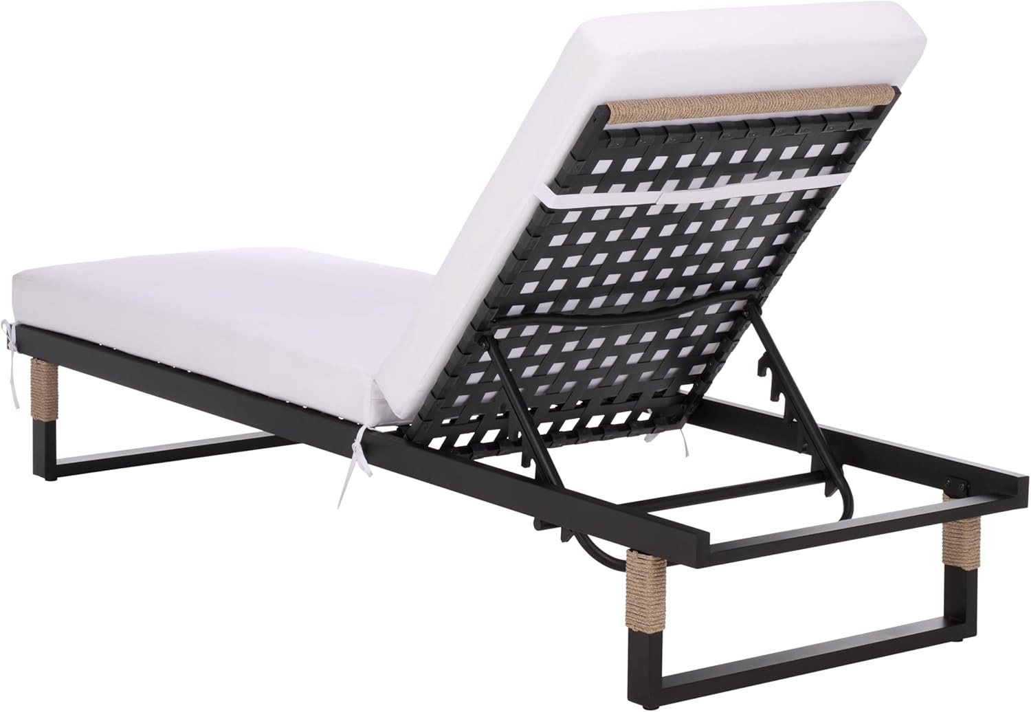 Stylish Black & White Adjustable Outdoor Lounger with Cushion for Patio Relaxati