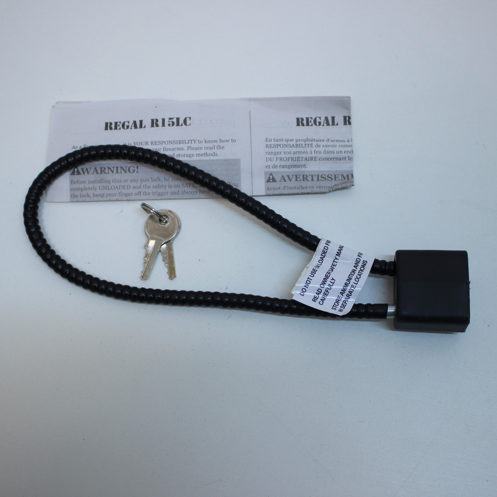Regal R15LC Firearm Black Cable Lock With 2 Keys & Instructions