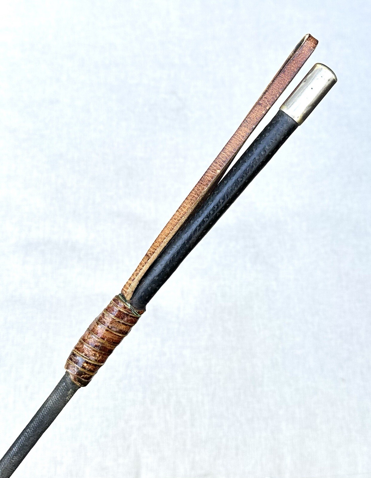 Vintage Antique England Silver Leather Wrapped Horse Bull Riding Whip Crop Stick