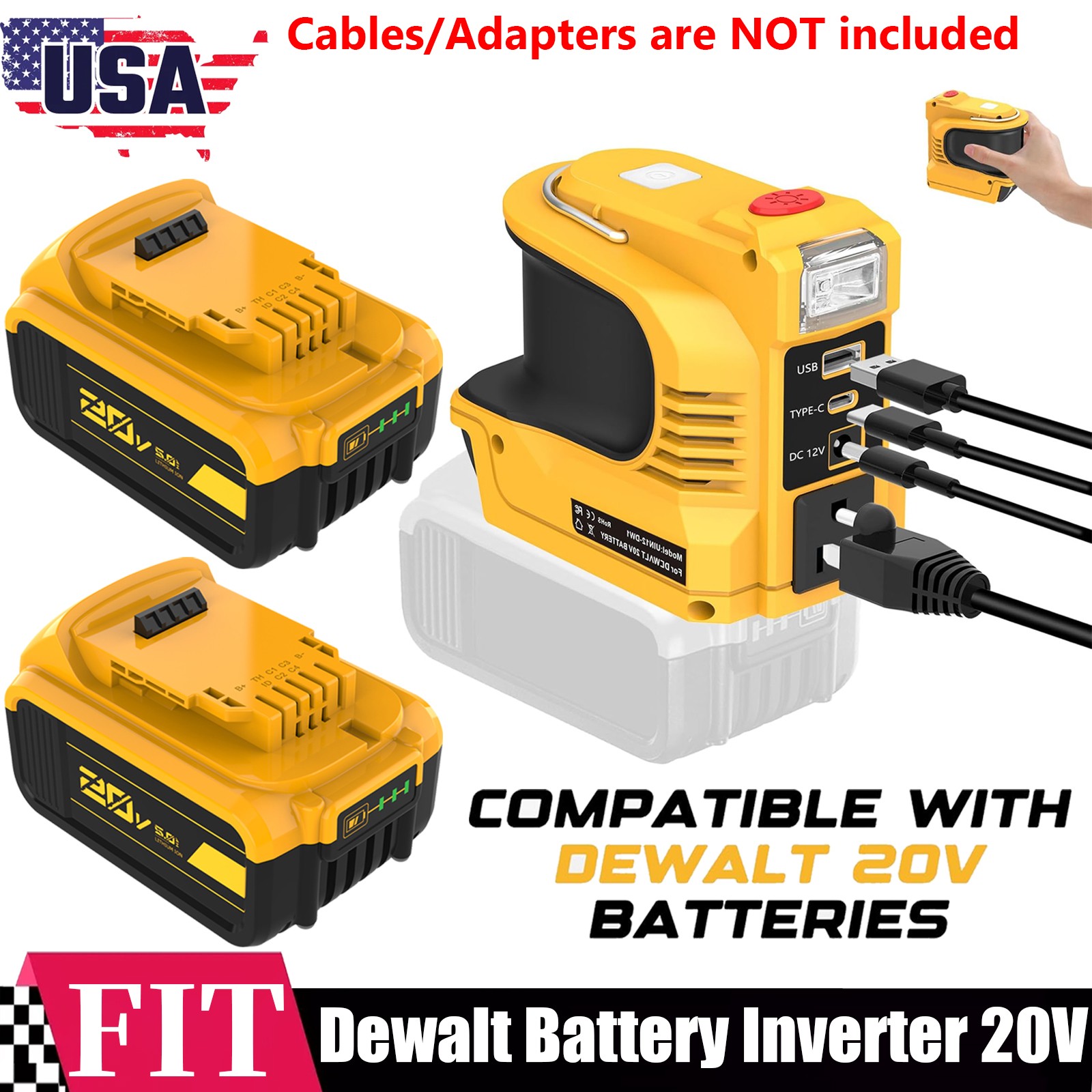 5.0AH DCB205 Battery For DeWalt 20V Max 220W Power Inverter DC 20V to 110V USB-C