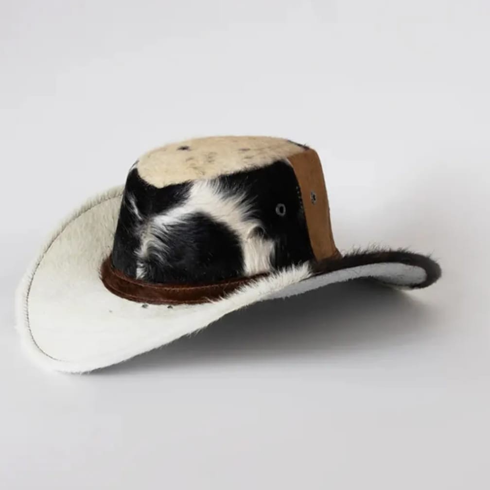 Genuine Cowhide Leather Cowboy Hat Hair On Hide Western Ranch Style