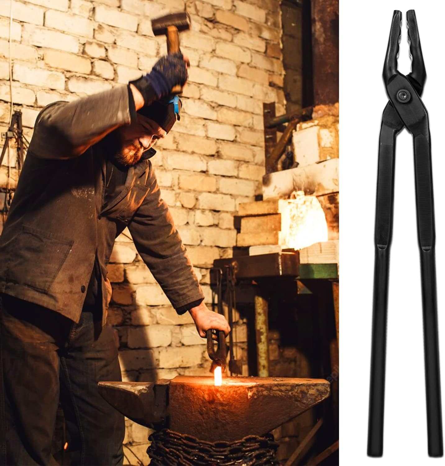 16" Wolf Jaw Blacksmithing Tongs Multipurpose Forge Tool For Beginner