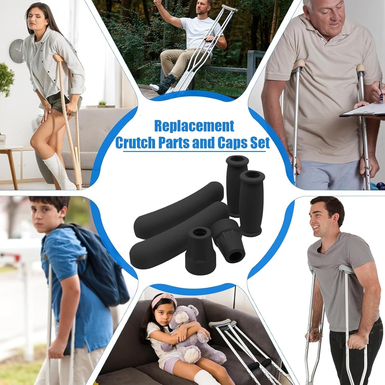 Crutch Padding and Crutches Accessories, Comfort Sets-Black