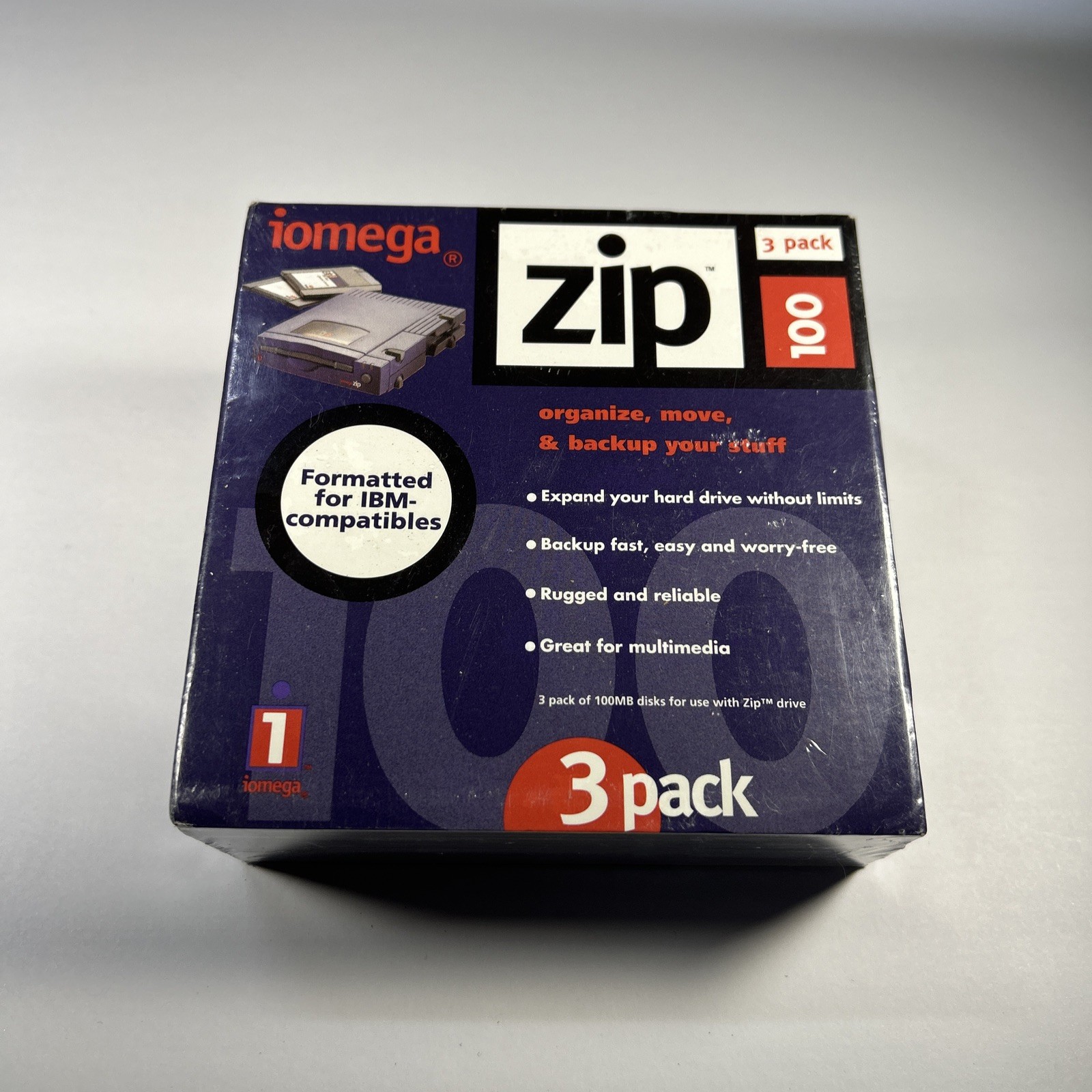 iomega Zip 100 3-Pack Disks Formatted for IBM Compatibles - Sealed NEW!