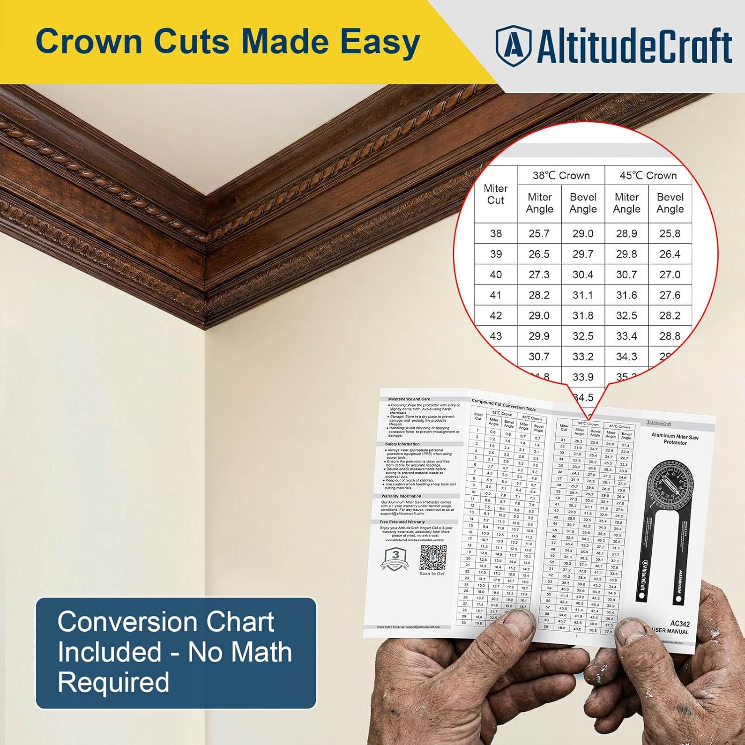 Precision Miter Saw Protractor – No-Math Angle Finder for Crown Molding, Trim