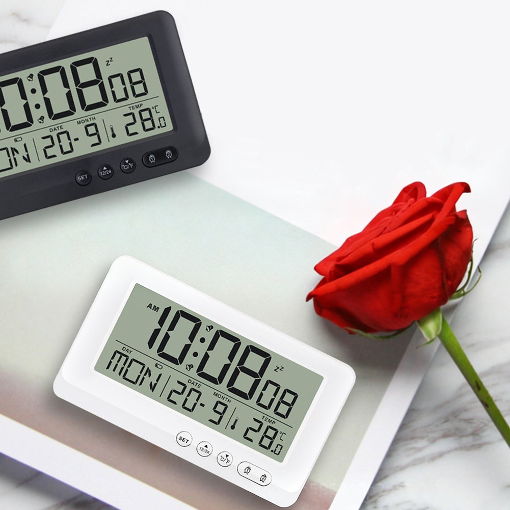 LCD Digital Clock Features Time Date Week Temp 2 Alarms 12H or 24H Mode