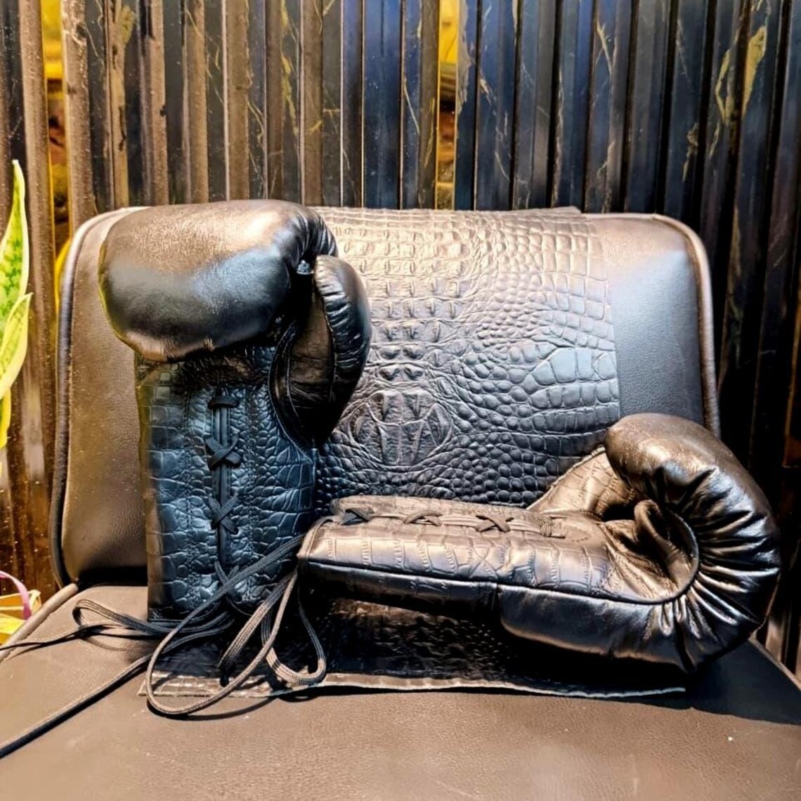 Handcrafted Crocodile-Embossed Cowhide Leather boxing gloves, punching gloves