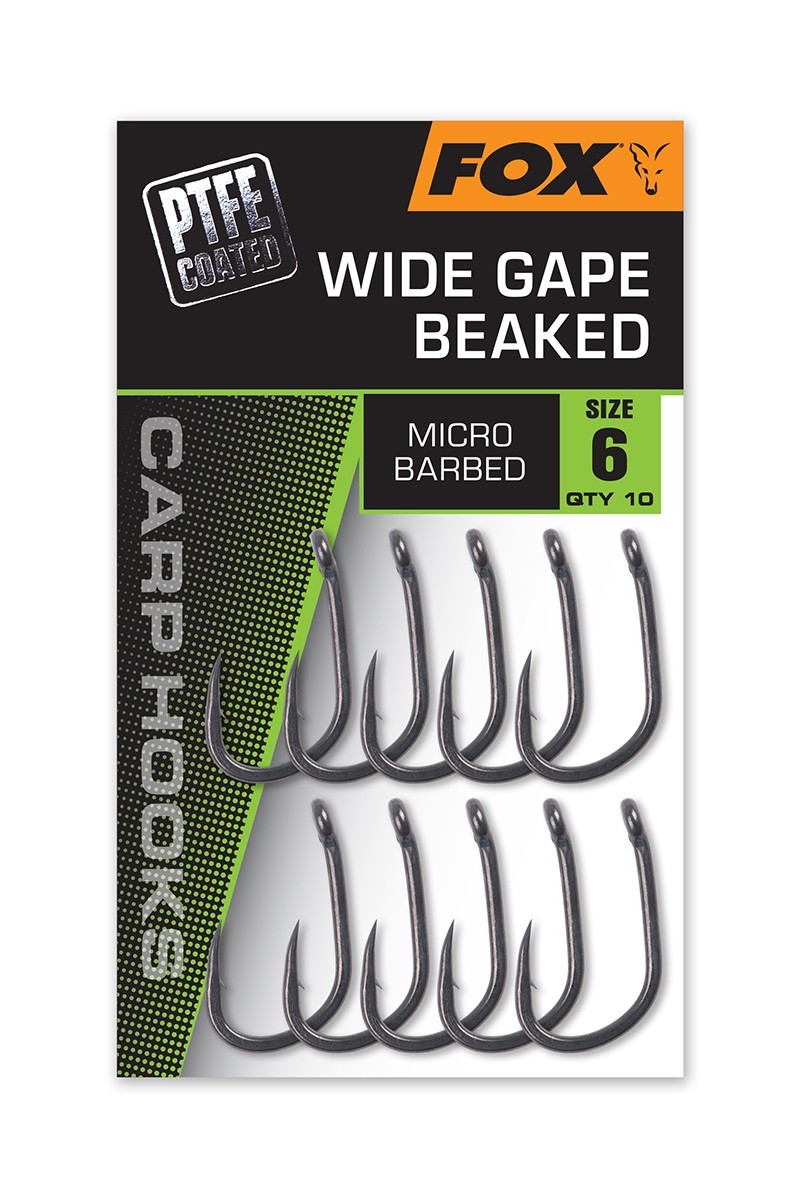Fox Wide Gape Beaked Hooks - PTFE Coated - Carp Fishing - 10 Per Pack