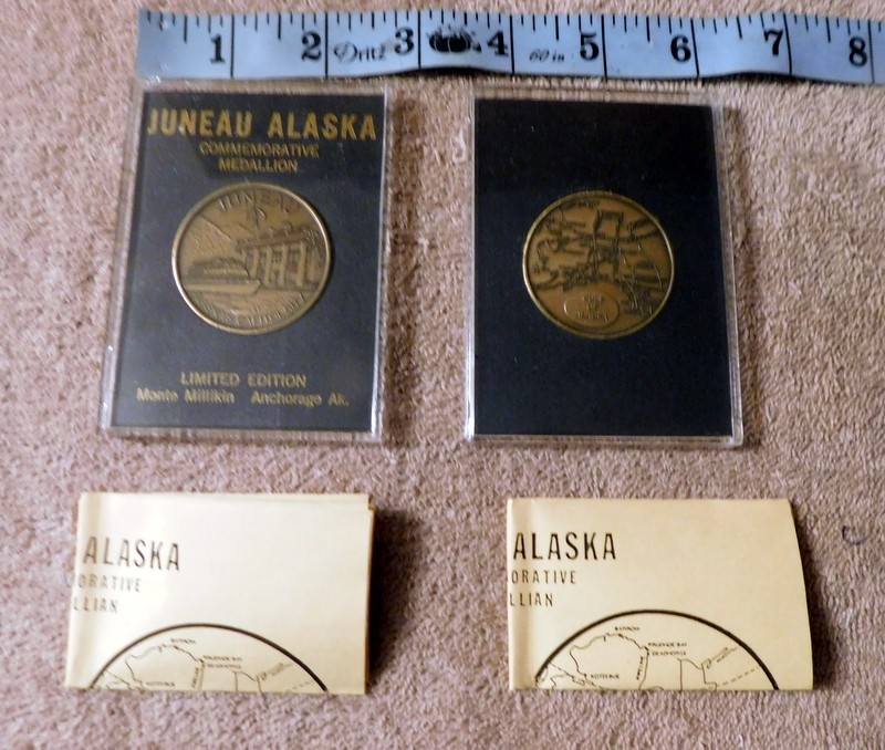 Gulf of Alaska Map Token Juneau Capitol Commemorative Medallion Coin Lot of 2