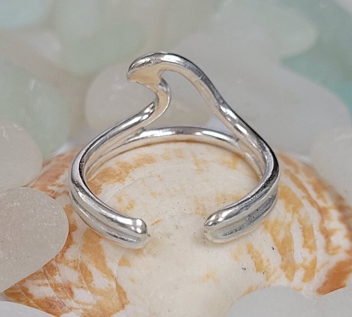 Anniversary Gift For Women's Solid Metal Adjustable Wave Toe Ring 925 Silver