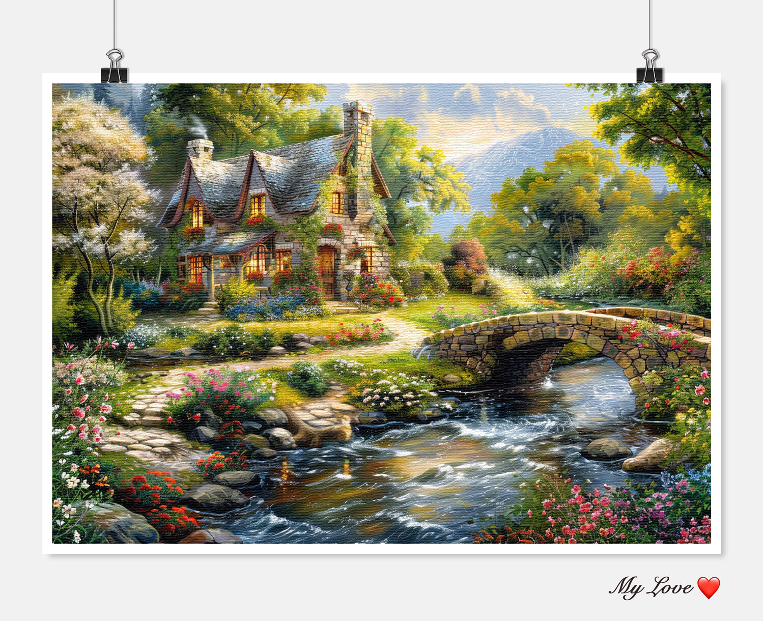 Tranquil Streamside Cottage - Chart Counted Cross Stitch Patterns Needlework DMC