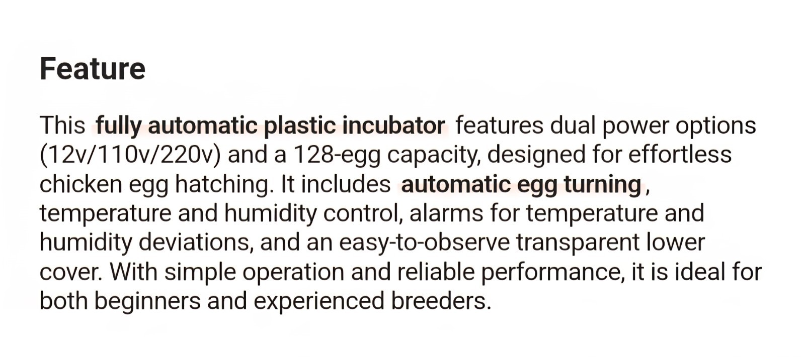 128 Eggs Incubator For Hatching Eggs With Automatic Egg Turning And Humid US