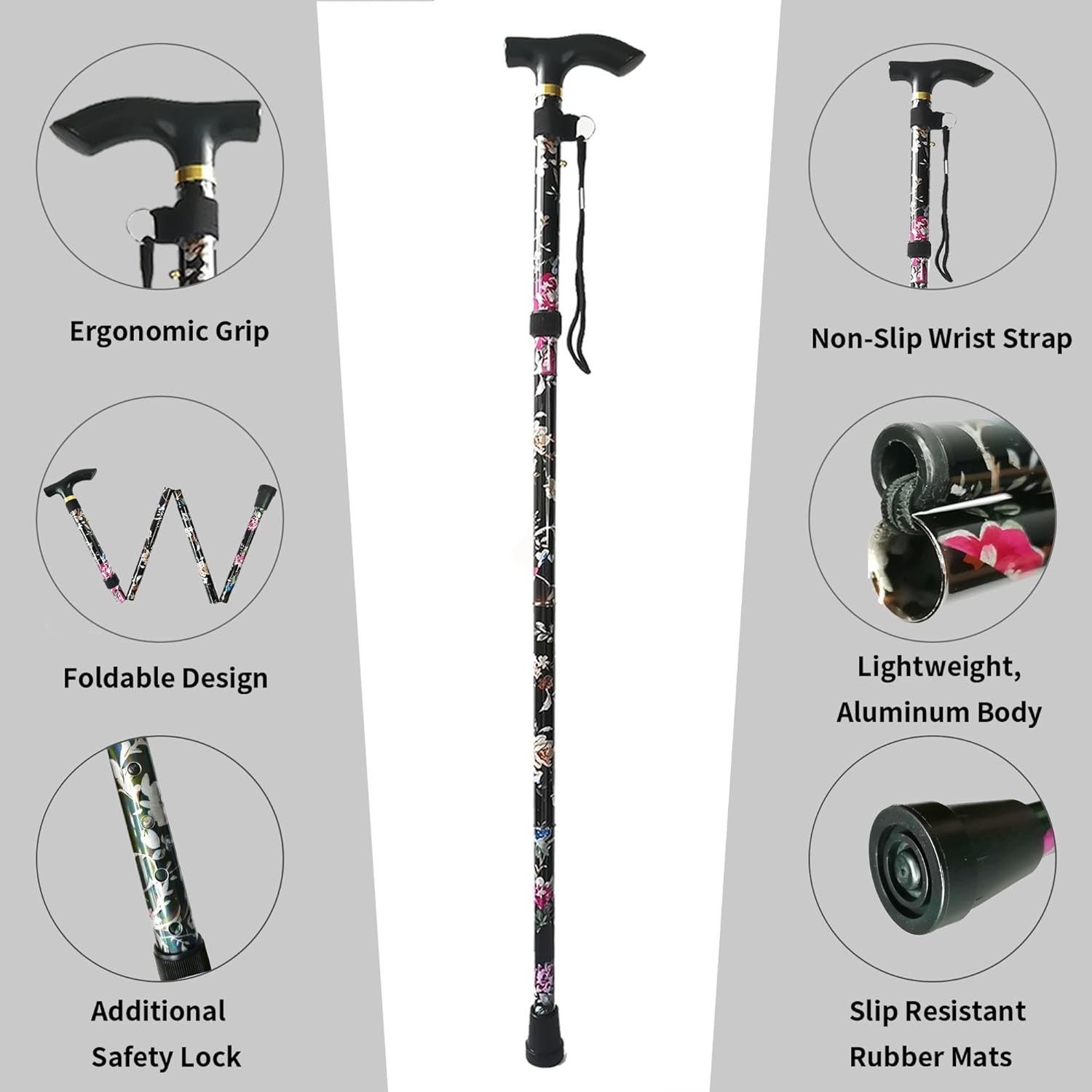 Lightweight Portable Folding Cane with Slip-Resistant Tip - User Friendly Design