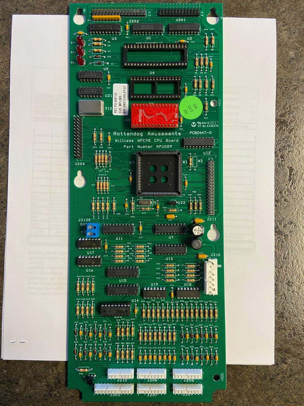 New MPU089 W/ NVRAM for Bally/Williams WPC89 Pinball Machine W/Plcc Tool.