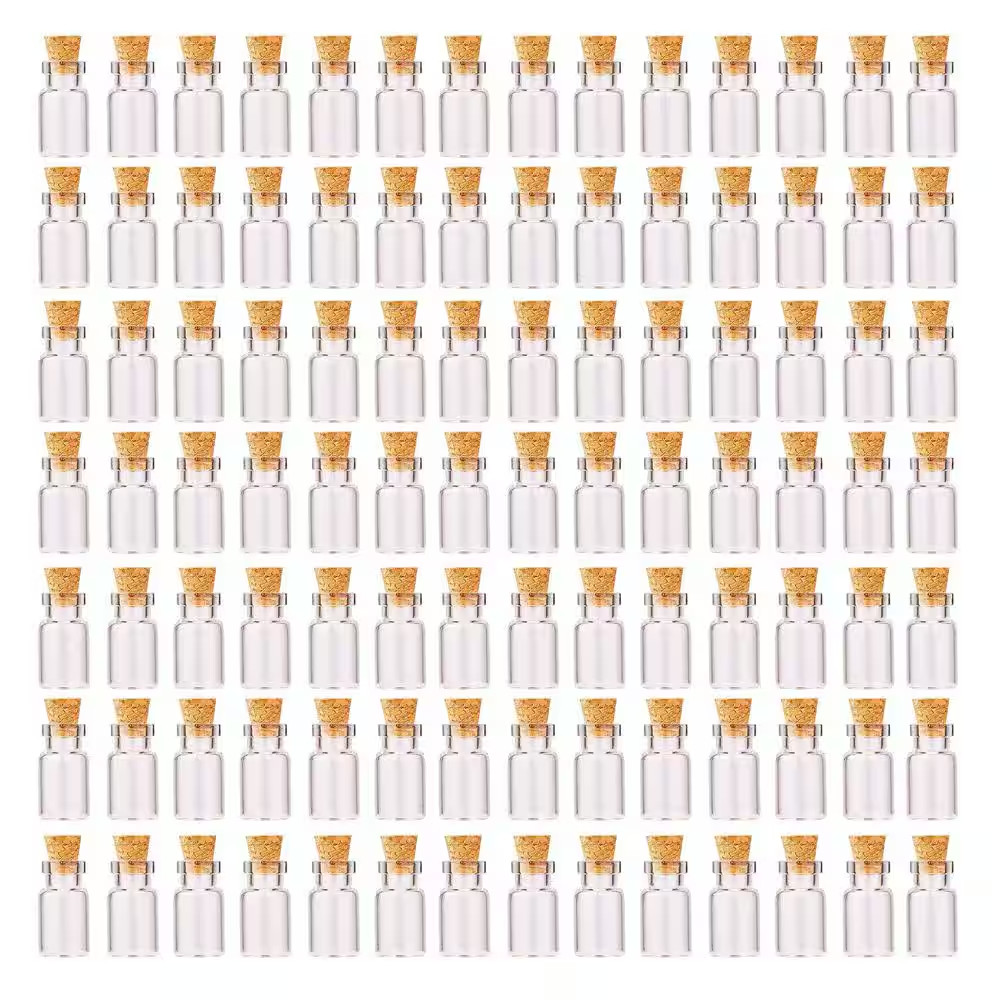 100Pcs Clear Mini Glass Bottle with Cork Stoppers Decorative Accessory Pack for