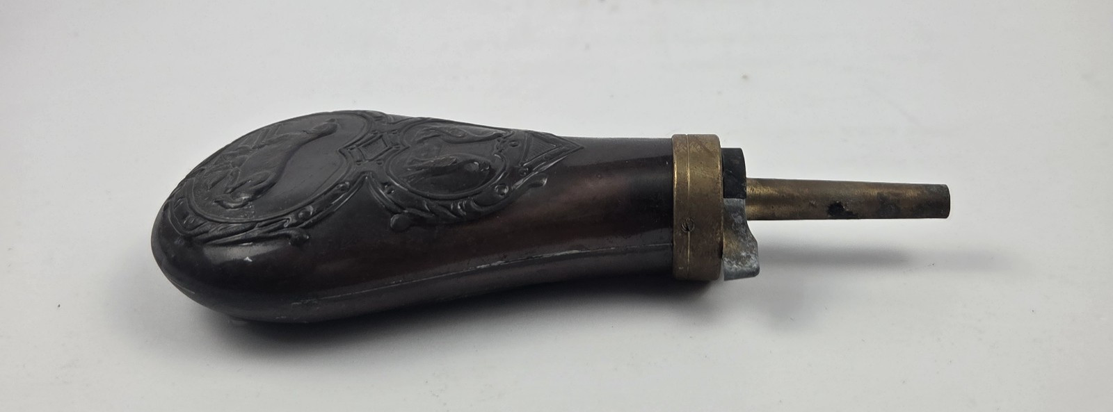 Copper Black Powder Flask with Pheasant & Dog Embossed