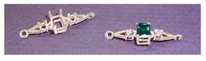 8x6mm EMERALD ACCENTED STERLING SILVER BRACELET LINK