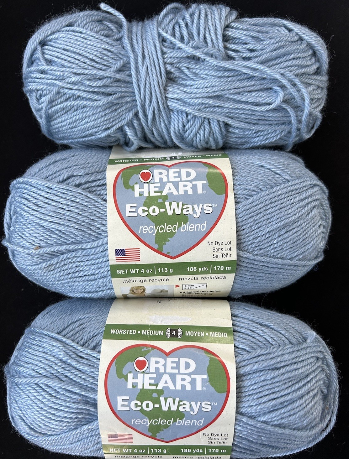 Lot Of 2 Full + 1 Partial Skein Of Red Heart Eco-waves Yarn, 11oz “Blue Cloud”