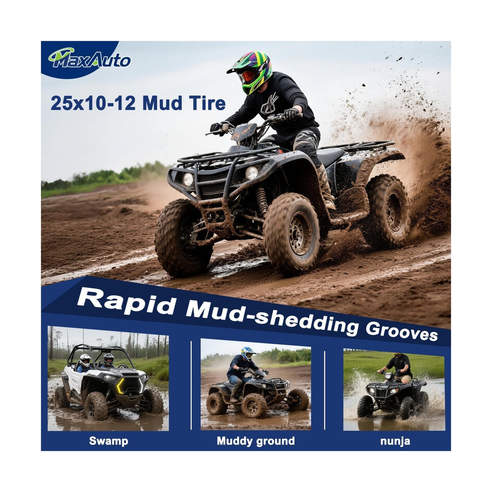 MaxAuto Set of 2 AT25x10-12 ATV UTV Mud Sand Tires,25x10x12 All-Terrain Off-R...