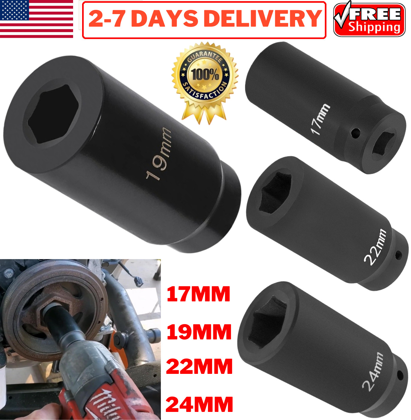 Harmonic Balancer Socket Tool 17mm 19mm 22mm 24mm for Honda Toyota Ford GM LS