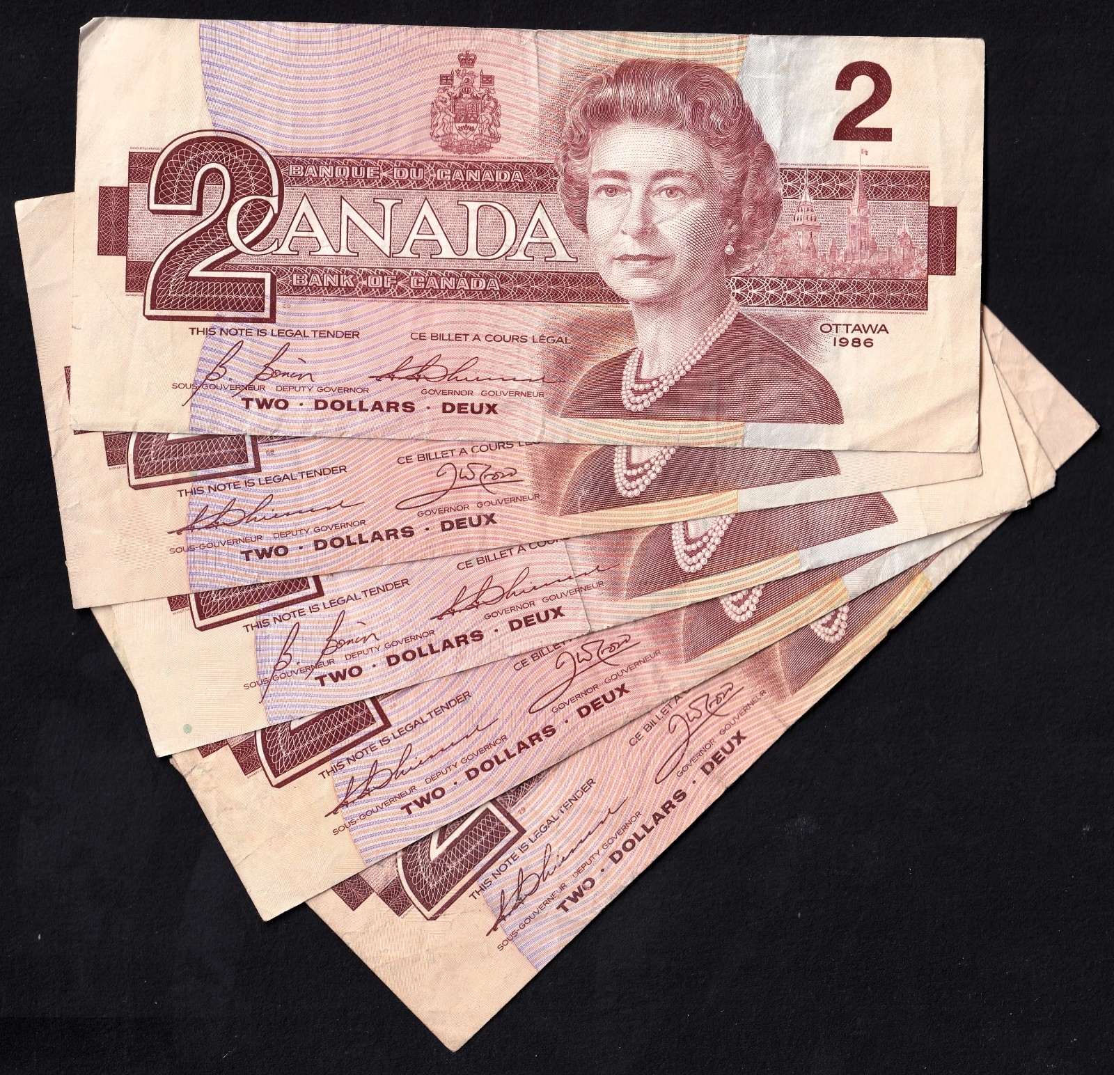 Canada 1986 Bird Series $2 Two Dollar Banknotes – Lot of 5 – Random Grade