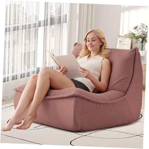 Bean Bag Chair for Adults, Single Lounge Chair with Lumbar Pillow, Comfy Pink